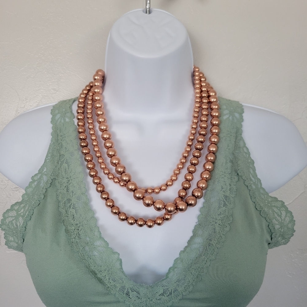 Cheekys NWT Copper Three Strand Necklace & Earrings Set Bronze Western Beaded